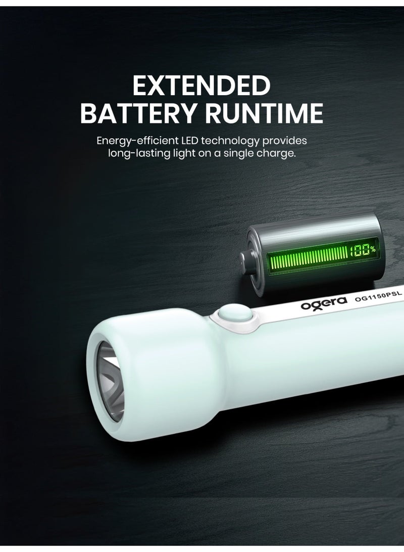 أوجيرا كشاف LED ببطارية ليثيوم | كشاف قابل لإعادة الشحن فائق السطوع | طاقة ليثيوم طويلة العمر | كشاف محمول للاستخدام الخارجي والطوارئ | ضمان سنتين | OG1150PSL | أبيض - Image 3